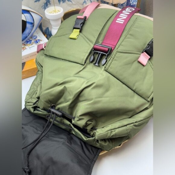 🆕 GANNI 🧿 NWT Recycled Tech Backpack, Kalamata Green & Purple/Pink - Picture 9 of 11